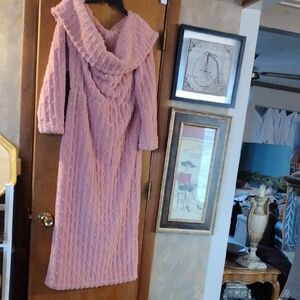 Pink Textured Long Sleeve Dress